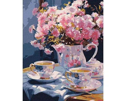 Картина за номерами Вишукане чаювання з квітами 40x50 Ідейка (KHO5684)