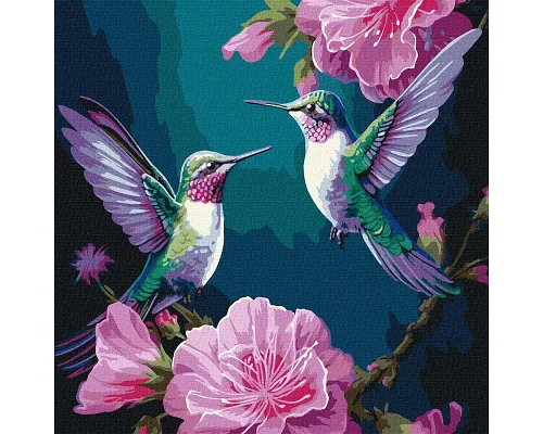 Картина за номерами Казкові птахи колібрі з фарбами металік 40x40 Ідейка (KHO6582)