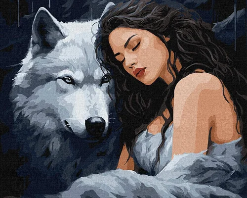 Картина по номерам Девушка под защитой волка 40x50 Идейка (KHO8379)