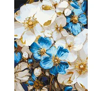 Картина за номерами Біло-блакитні квіти з золотими фарбами Origami 40*50 (LW3293)