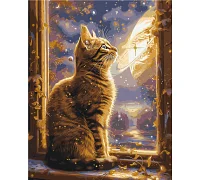 Картина за номерами Котик у космосі з фарбами металік 40*50 см Орігамі (LW3300)