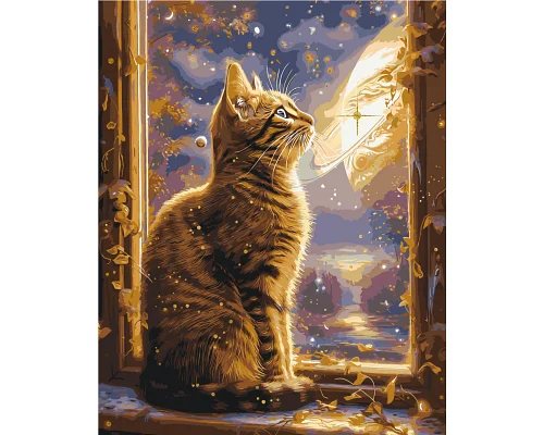Картина по номерам Котик в космосе с красками металлик  40х50 см Оригами (LW3300)