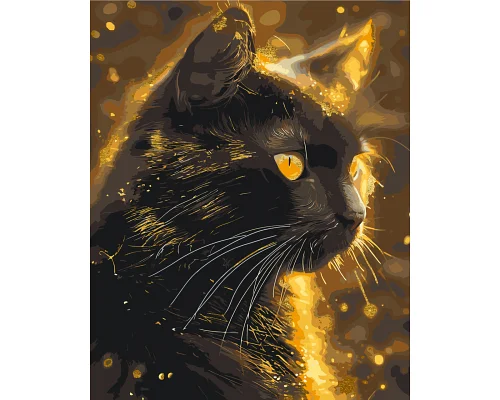 Картина за номерами Хижий погляд кішки з фарбами металік 40*50 см Орігамі (LW3301)