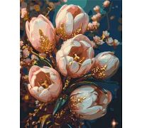 Картина за номерами Ніжні тюльпани з фарбами металік золото 40*50 см Орігамі (LW3304)