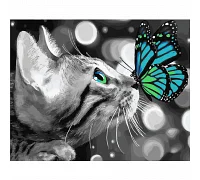Картина за номерами Кошеня з метеликом з лаком розміром 40х50 см StrategSY6186