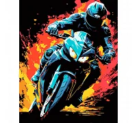 Картина за номерами Мотоцикліст на байку на чорному фоні розміром 40х50 см Strateg(AH1069)