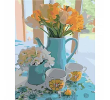 Картина за номерами Strateg Ранкові квіти на кольоровому фоні розміром 40х50 см Strateg(SY6424)