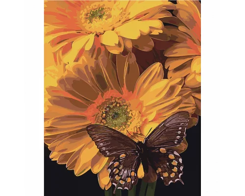Картина за номерами Strateg Метелик на соняшнику на кольоровому фоні розміром 40х50 см Strateg(SY6472)