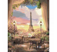 Картина за номерами Strateg Столики в Парижі на кольоровому фоні розміром 40х50 см Strateg(SY6488)