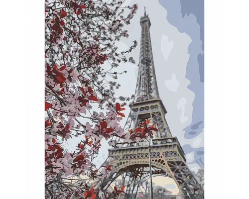 Картина за номерами Strateg Квіти дерева біля вежі на кольоровому фоні розміром 40х50 см Strateg(SY6532)