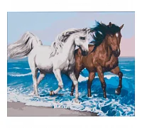 Картина за номерами Двоє коней на березі моря на кольоровому фоні 40х50 см Strateg (VA-2531)