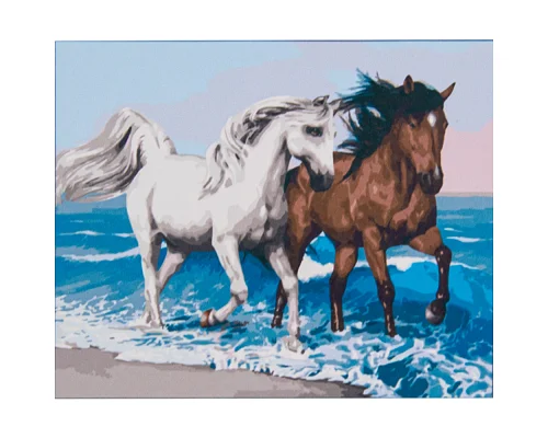 Картина за номерами Двоє коней на березі моря на кольоровому фоні 40х50 см Strateg (VA-2531)