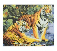 Картина за номерами Пара тигрів на кольоровому фоні 40х50 см Strateg (VA-2542)