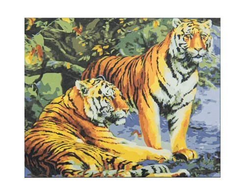 Картина за номерами Пара тигрів на кольоровому фоні 40х50 см Strateg (VA-2542)