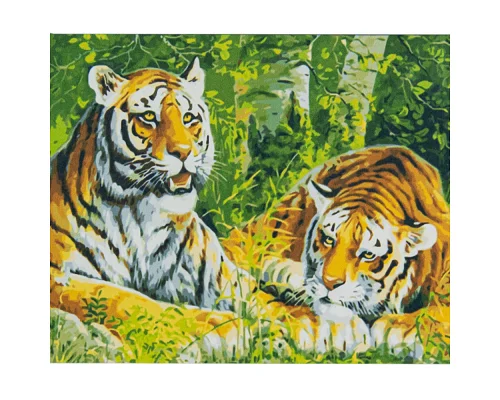 Картина за номерами Два тигра на кольоровому фоні 40х50 см Strateg (VA-2552)
