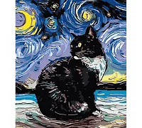 Картина за номерами Чорний кіт у стилі Ван Гога 30х40 см Strateg (SS1009)