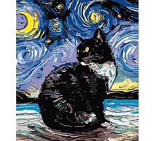 Картина за номерами Чорний кіт у стилі Ван Гога 30х40 см Strateg (SS1009)