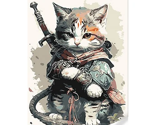 Картина за номерами Кіт в костюмі самурая 30х40 см Strateg (SS1091)