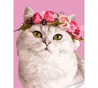 Картина за номерами Кішка з вінком із квітів 30х40 см Strateg (SS1101)