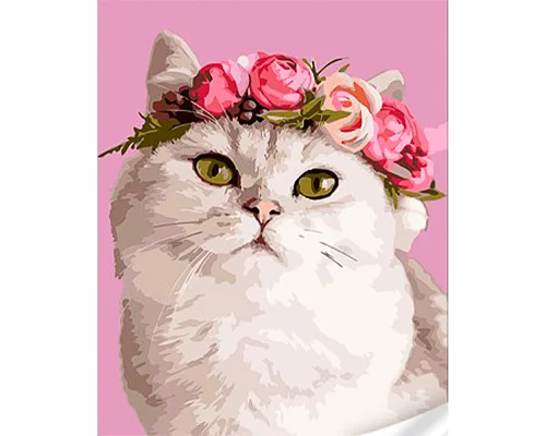 Картина за номерами Кішка з вінком із квітів 30х40 см Strateg (SS1101)