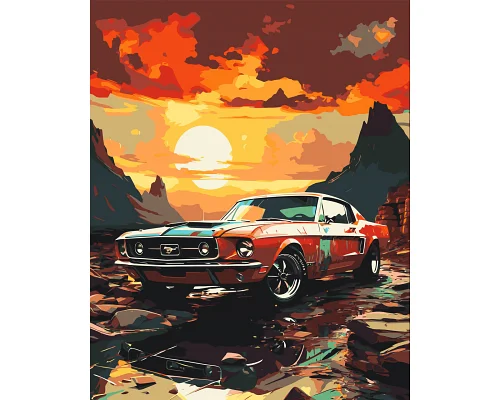 Картина за номерами Форд Мустанг (Ford Mustang) на заході сонця 40*50 см Орігамі LW3314)