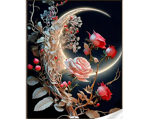 Алмазна мозаїка Strateg Місяць у трояндах розміром 30х40 см (HEG86903)