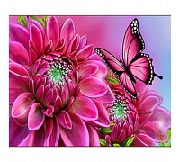 Алмазна мозаїка Strateg Метелик на яскравих квітках розміром 30х40 см (GM79612)