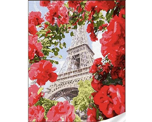 Алмазна мозаїка Strateg Ейфелева вежа серед троянд розміром 30х40 см (GM86102)