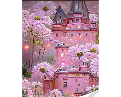 Алмазна мозаїка Strateg Чарівний рожевий замок розміром 30х40 см (GM86837)