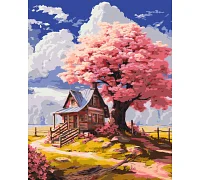 Картина за номерами Рожеве дерево в лісі 40х50см Орігамі (LW3296)