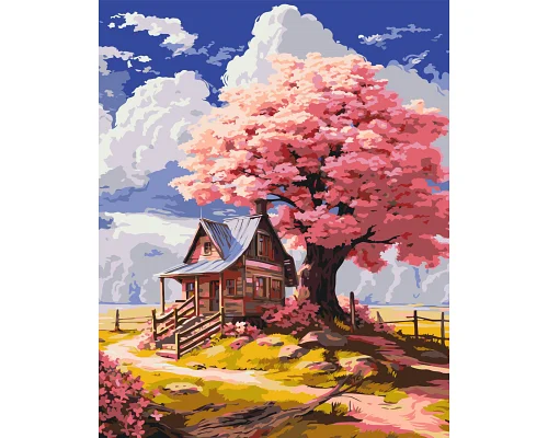 Картина по номерам Розовое дерево в лесу 40х50 см Оригами (LW3296)