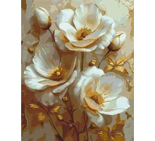 Картина за номерами Білі квіти з золотими фарбами Origami 40*50 (LW3302)
