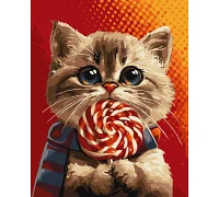 Картина за номерами Котик із цукеркою 40х50 см Ідейка (KHO6594)
