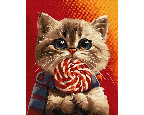 Картина за номерами Котик із цукеркою 40х50 см Ідейка (KHO6594)