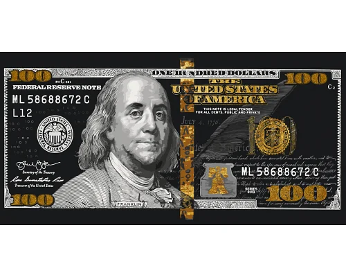 Картина по номерам Франклин. Доллар с красками металлик(золотые) 40*80 см Оригами (LW5100)