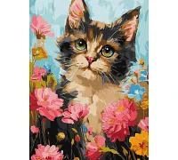 Картина по номерам Пушистый котик в цветах 30х40см Идейка (KHO6600)