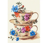 Картина за номерами Чарівні чашки з квітами фарби металік 30х40см  Ідейка (KHO5125)