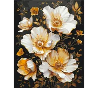 Картина за номерами Золоті квіти на чорному фоні з фарбами металік 40*50 см Орігамі (LW3335)