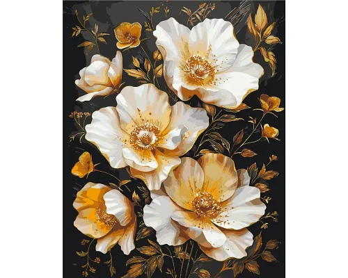 Картина за номерами Золоті квіти на чорному фоні з фарбами металік 40*50 см Орігамі (LW3335)