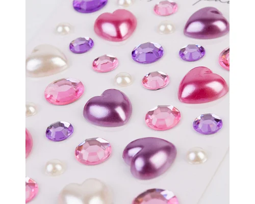 Стрази і перлини самоклеючі Heart mix рожеві бузкові 36 шт Santi (743000)