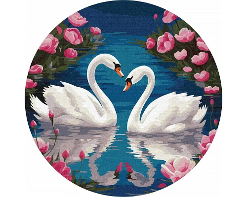 Кругла Картина за номерами Грація лебедів d26 см Ідейка (KHO-R1154)
