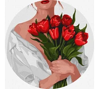 Круглая картина по номерам Девушка с тюльпанами Идейка d26 (KHO-R1159)