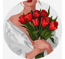 Круглая картина по номерам Девушка с тюльпанами Идейка d26 (KHO-R1159)