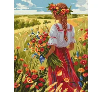 Картина за номерами патріотична Дівчина у вишиванці у рідних полях України 40х50 см Ідейка (KHO8448)