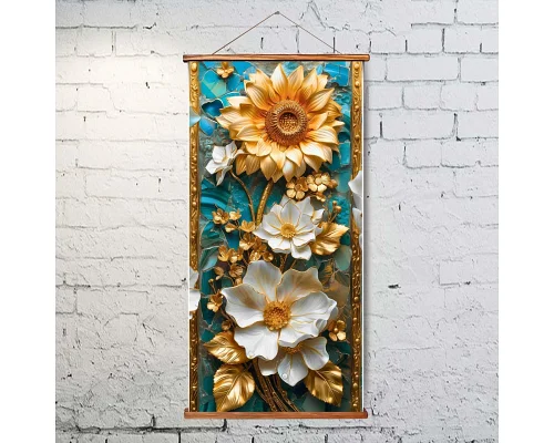Интерьерная картина Цветы в золоте Орігамі 40*80 см (OT1014)