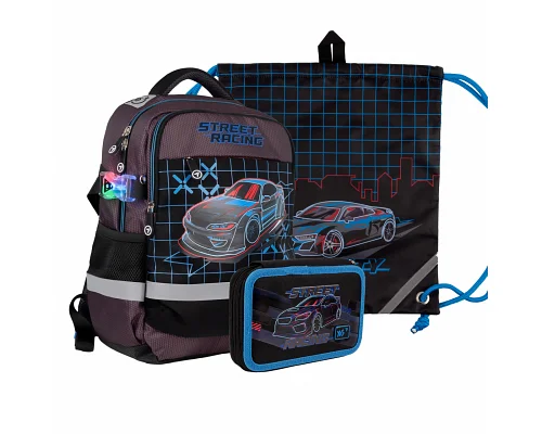 Набор рюкзак школьный ортопедичный + сумка для обуви + пенал Yes Street Racing S-52 Ergo (559779)