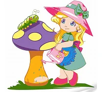 Картина за номерами Дівчинка з грибочком з лаком та з рівнем розміром 30х30 см Strateg: (ES-0880)