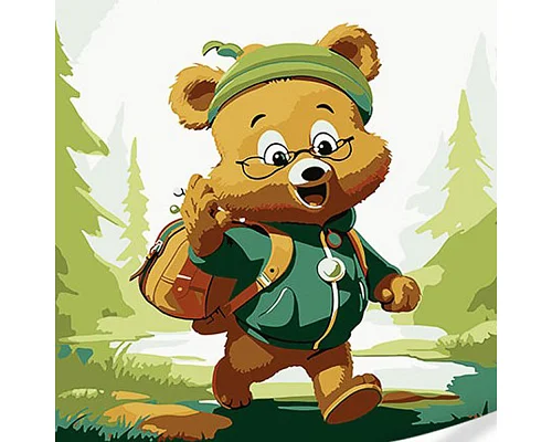 Картина за номерами Ведмедик мандрівник з лаком та з рівнем розміром 30х30 см Strateg: (ES-0887)