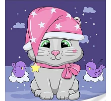 Картина за номерами Кіт у нічному капелюсі із зірками з лаком та з рівнем розміром 30х30 см Strateg: (ES-0875)