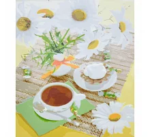 Картина за номерами Ромашки та чай з лаком та з рівнем розміром 30х40 см Strateg: (SS6459)